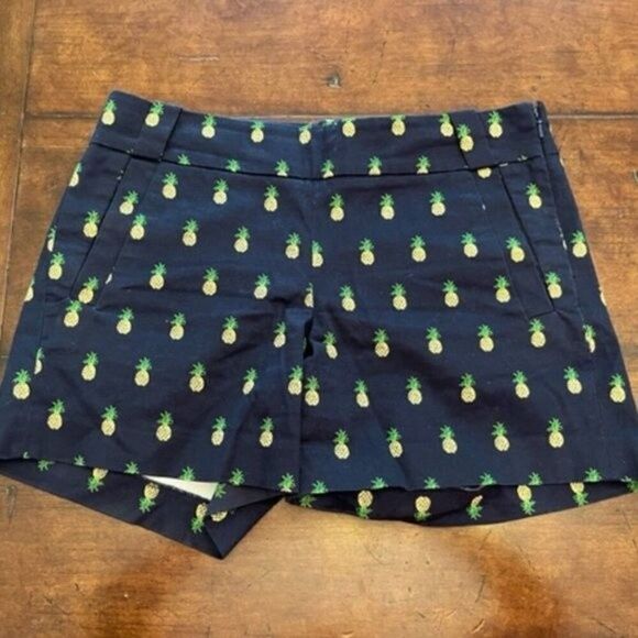 J. Crew Chino Style Side Zip Short Navy Blue with Pineapples Size 4 - Picture 1 of 6